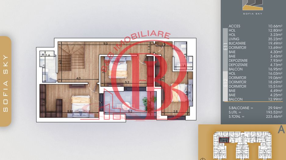 Apartament 5 camere Scara interioara Bloc Finalizat Pallady - Schiță 3