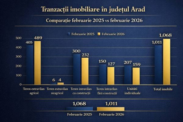 Vânzări imobiliare în România și în județul Arad: statistici februarie 2026