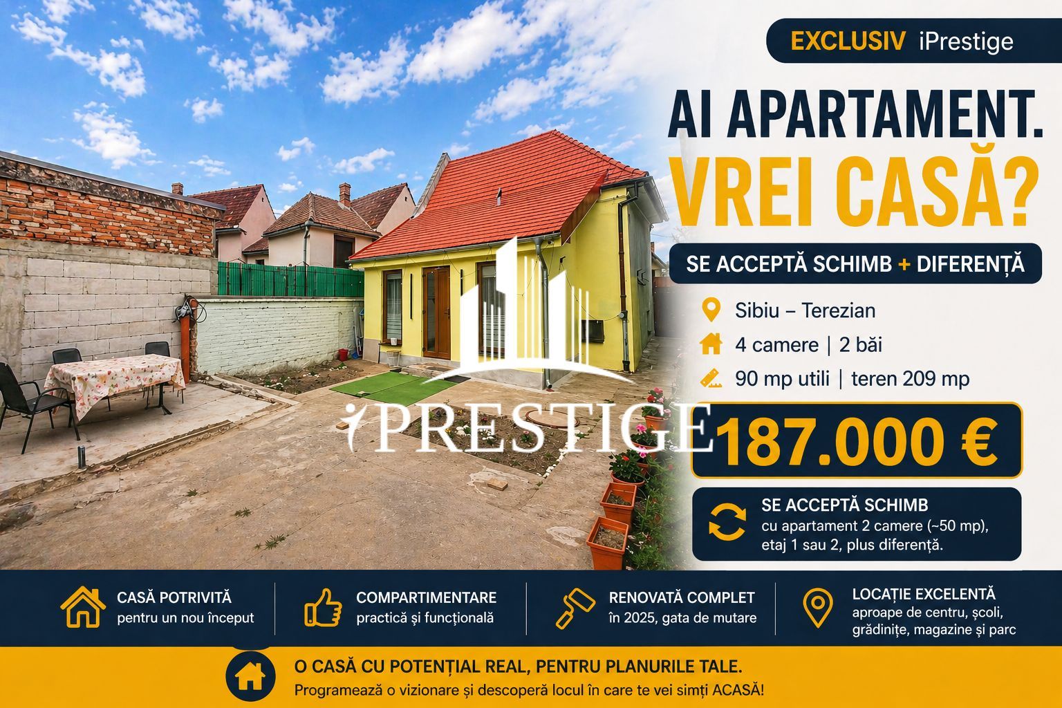 CASĂ DE VÂNZARE ÎN SIBIU TEREZIAN | 4 CAMERE| 2 BĂI | ACCEPT SCHIMB - Poză 1