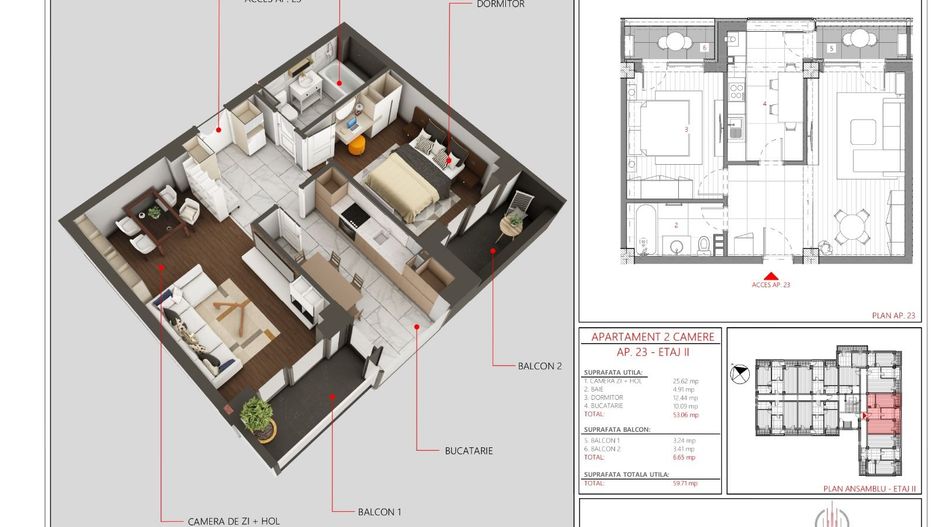 APARTAMENT NOU - 2 camere, ETAJ 2, Complex LOGICENT; - Poză 3