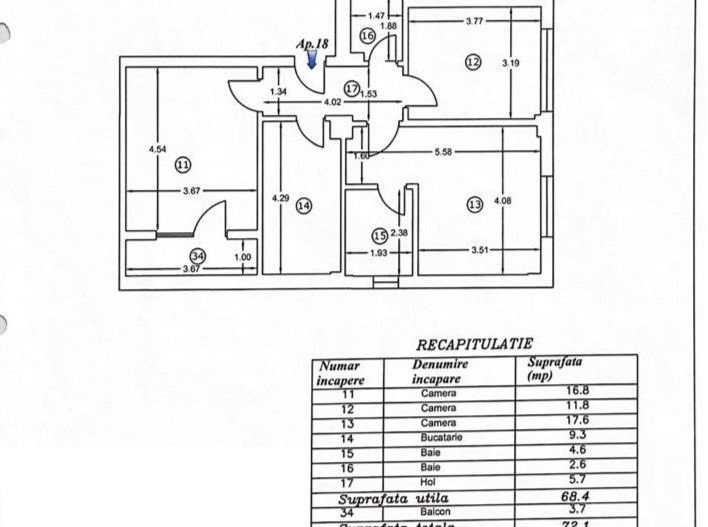 Apartament 3 Camere Domenii Bloc Nou Lux - Schiță 16
