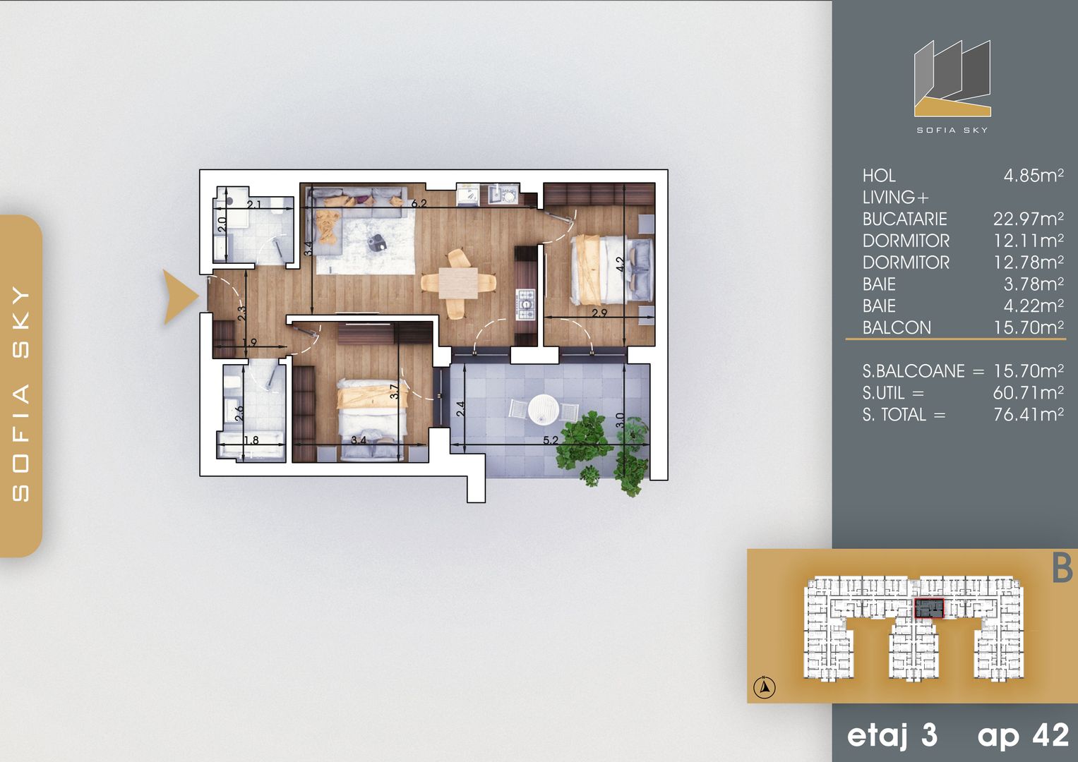 3 camere cu logie de  16 mp la doar 7 min metrou Nicolae Teclu - Schiță 8