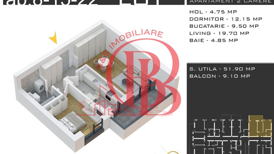 2 camere decomandat -Discount 50% Loc Parcare -Th. Pallady - Schiță 1