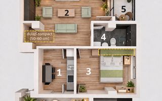 Apartament 2 camere – Otopeni central | Parcare subterană inclusă - Schiță 1