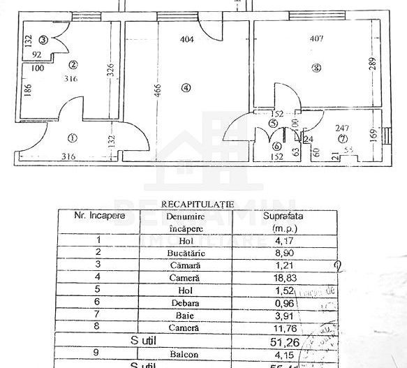 Apartament cu 2 camere la parter cu balcon - Brazda lui Novac 55mp - Schiță 9