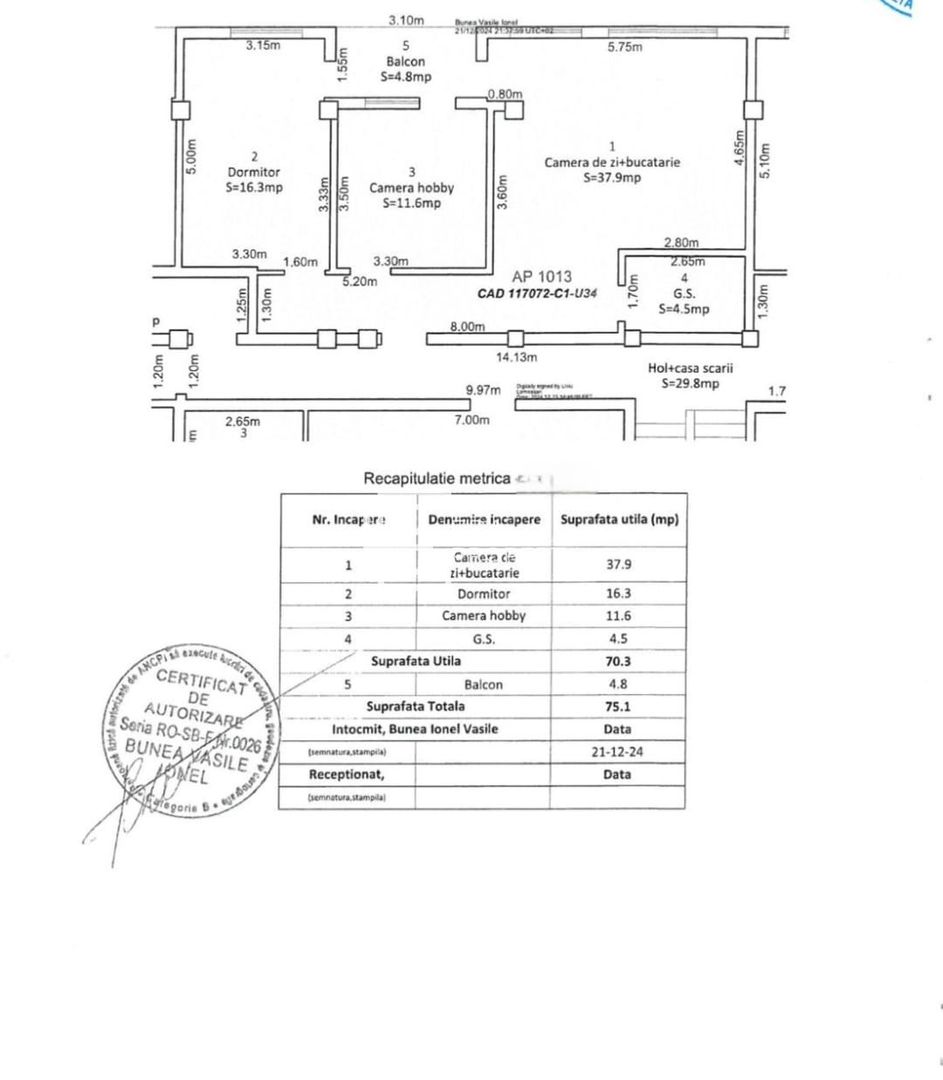 Apartament  | 3 camere | 70 mp | intabulat | etaj 1 | Șelimbăr, zona O. Goga - Schiță 8