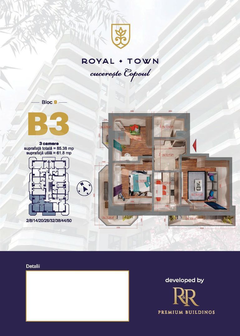 Apartament cu 3 camere, de tip B3 - Royal Town Copou - Poză 1