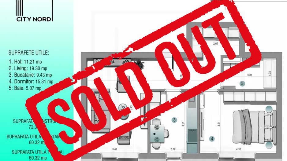 Apartament 2 camere – 60 mp utili (Parter/3) - Poză 1