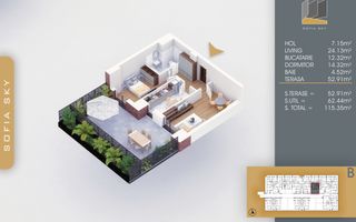 2 camere decomandat cu terasa  Titan Pallady  700 m Metrou Nicolae Teclu - Schiță 1