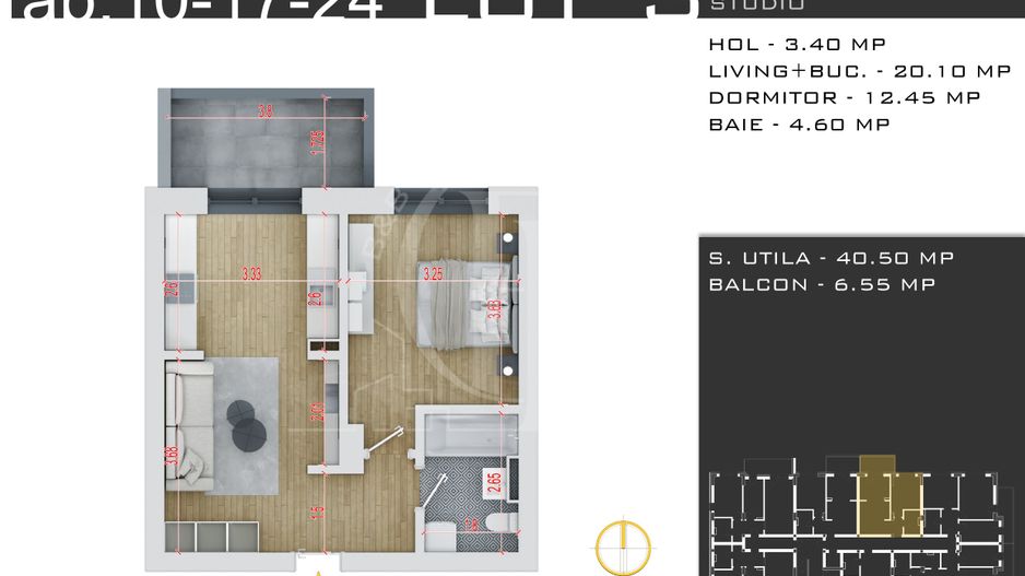 Apartament 2 camere-Promo Loc Parcare-Metrou Teclu-Pallady - Schiță 2