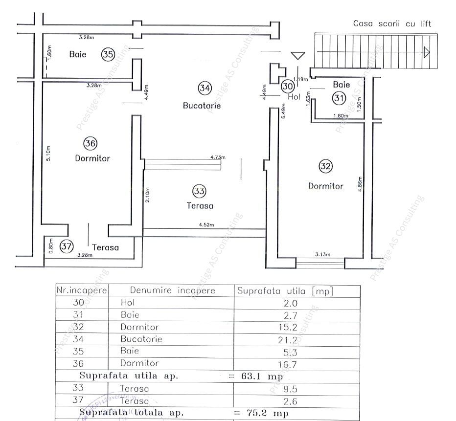 Apartament 3 Camere+Scara interioara | Lift | Dumbravita-Kaufland - Schiță 4