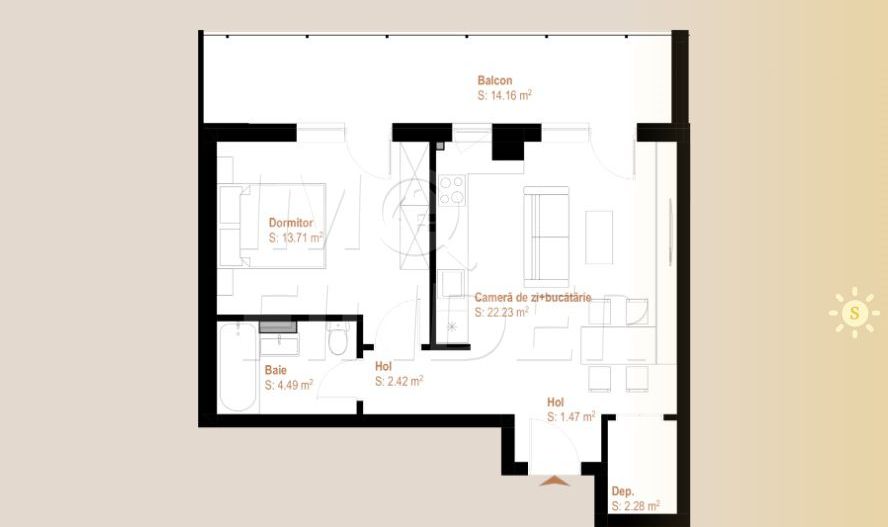 COMISION ZERO - 2 camere 49 mp+ 8 mp terasa, zona VIVO - Poză 6