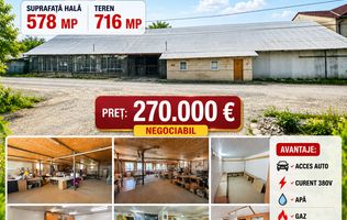 HALĂ PRODUCȚIE - ATELIER cu SC-578 mp, teren 716 mp, VASLUI - Str. Burebista;