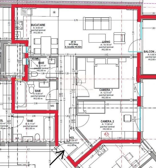 Apartament 3 Camere | Bloc Nou nZEB 2026 | Etaj 3 | Central - Schiță 8