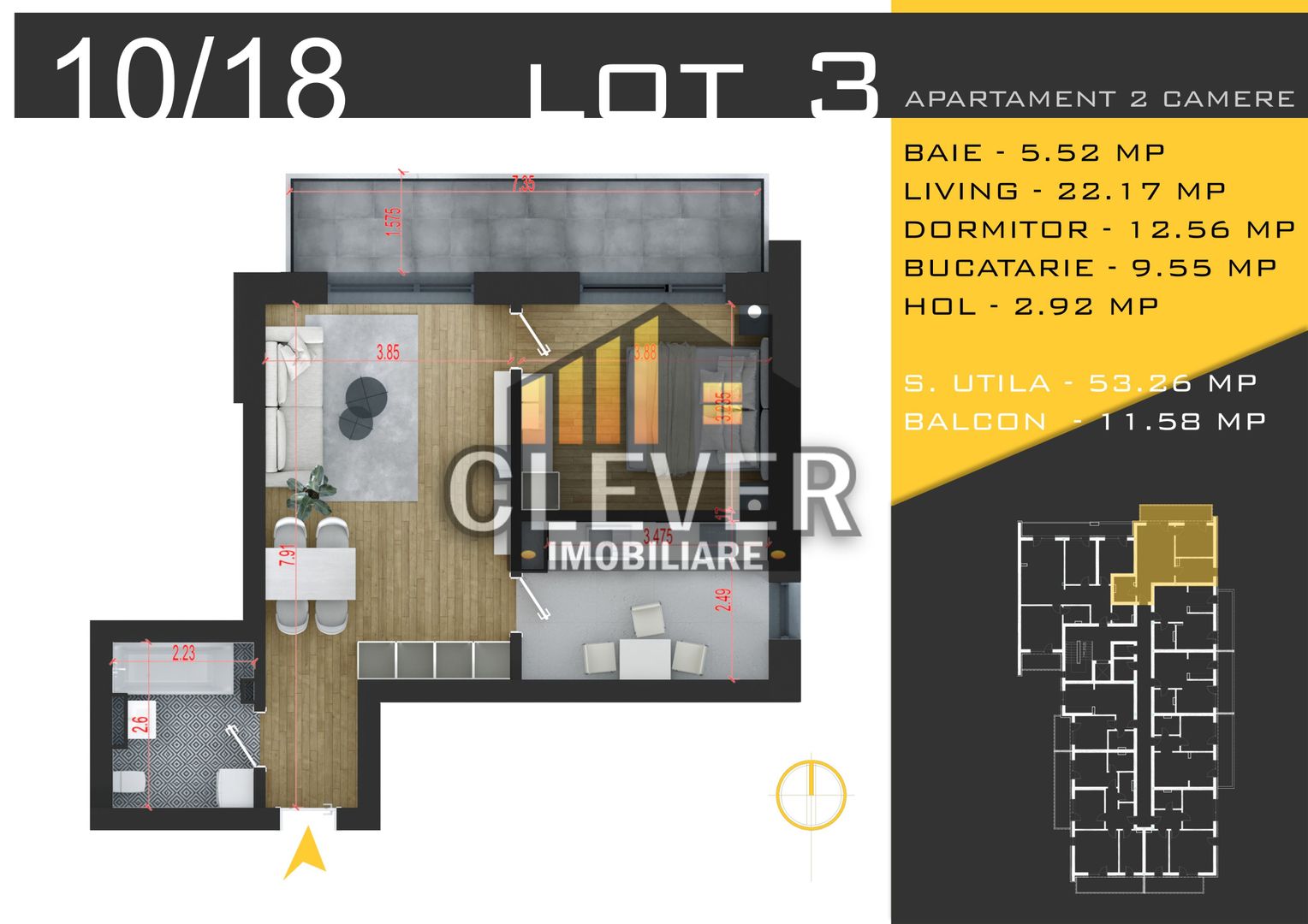Apartament 2 camere, Comision 0%, Pallady - metrou Teclu - Schiță 11
