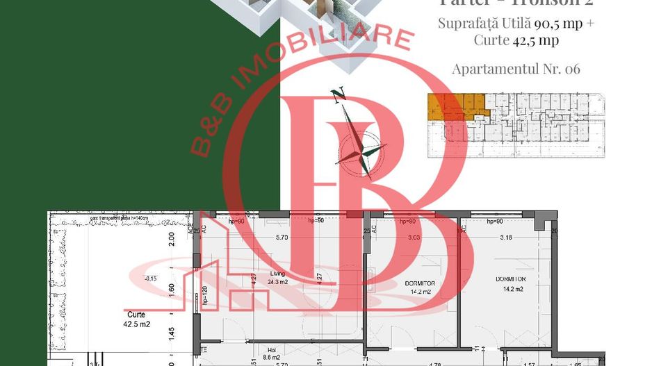 Apartament 3 camere Dormitoare 14mp Gradina Th. Pallady Metrou Teclu - Schiță 3