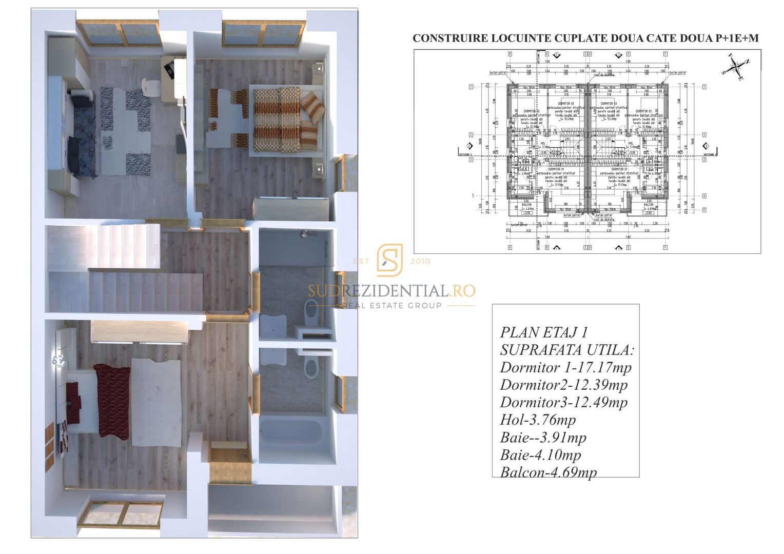 Duplex spatios 5 camere, 133 mp utili si parcare, Strada Astrelor - Poză 8