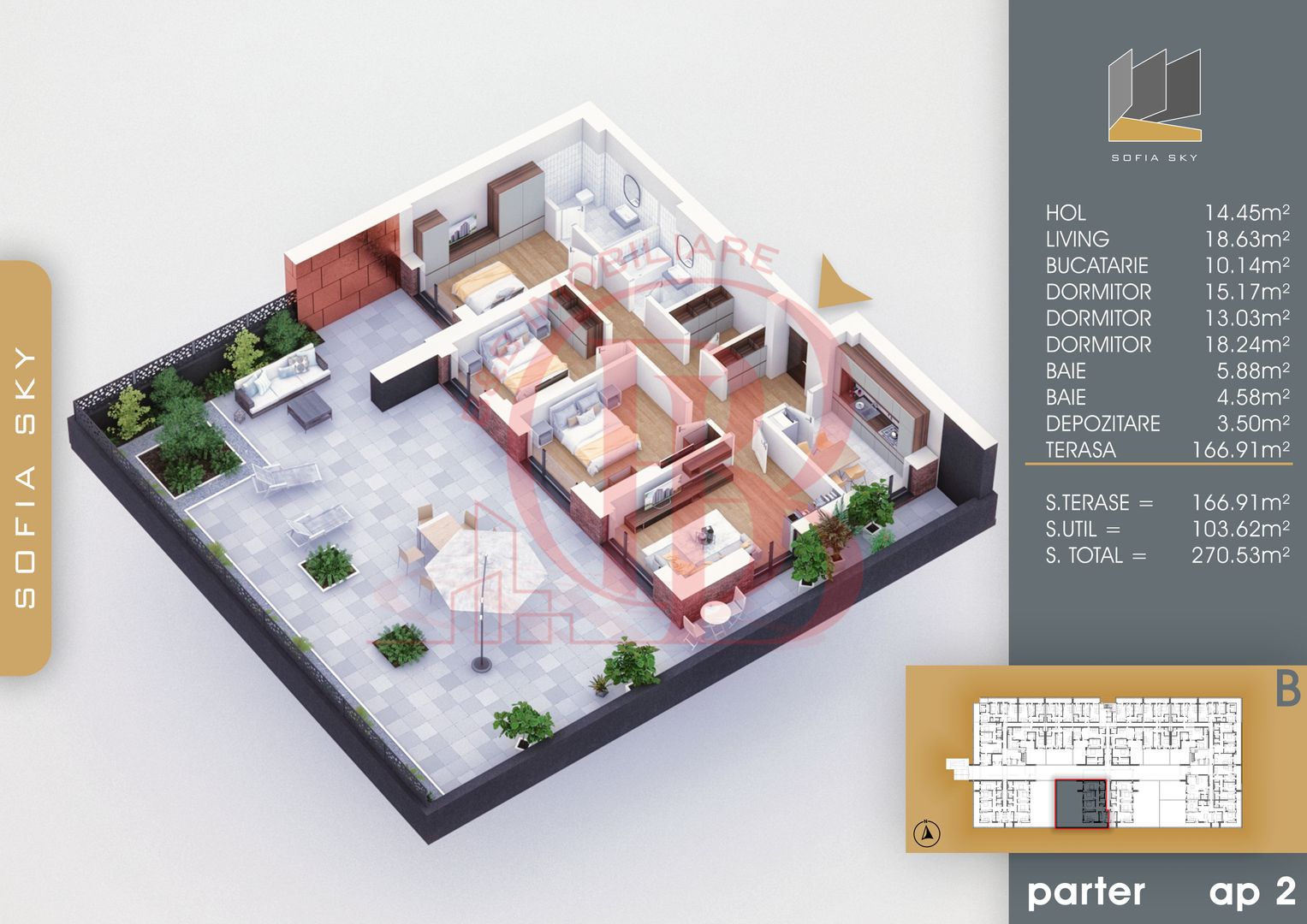 Titan-Pallady 4 camere cu terasa generoasa Bloc Finalizat - Schiță 2