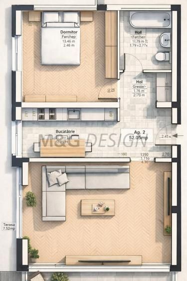 Apartament 2 camere Giroc parter cu terasa - Schiță 12