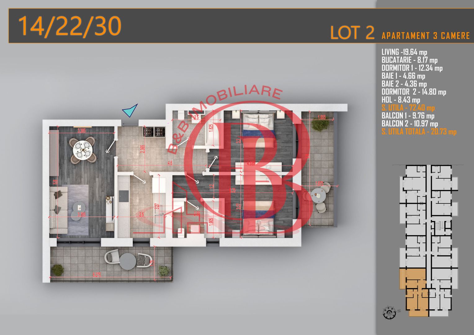 Apartament 3 camere Titan Th. Pallady-Sector 3-Metrou Teclu - Schiță 6