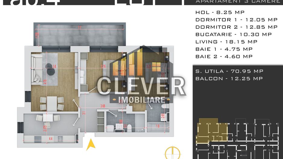 Apartament 3 Camere Spațios - 83mp Totali - Zona Pallady - Comision 0% - Poză 3