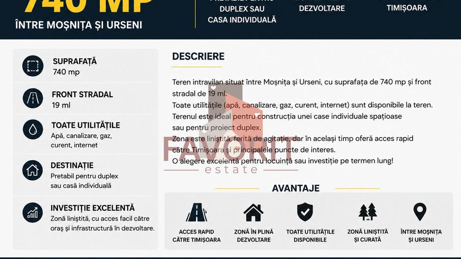 Teren 740 mp de vanzare Mosnita  | Front 19 ml | Toate utilitatile - Poză 4