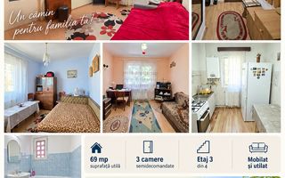 Apartament cu 3 camere, etaj 3, mobilat și utilat, zona DONICI; - Poză 1