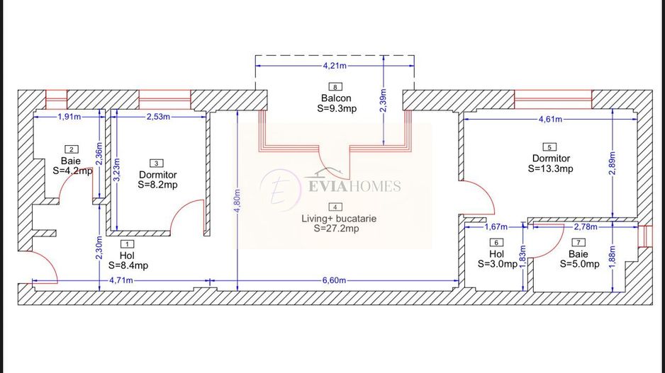 Bloc cu regim redus de înălțime/3 camere/2 băi/Construcție premium - Schiță 2