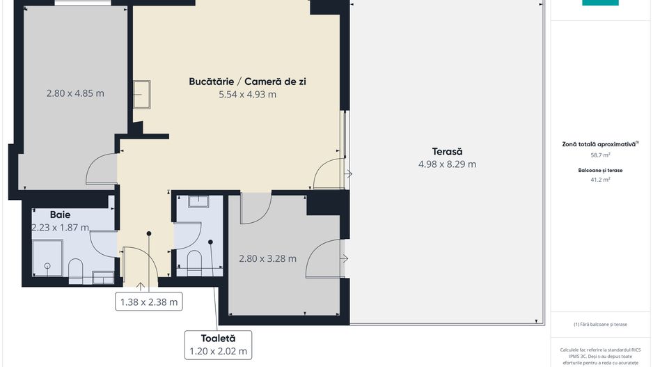 3 camere PREMIUM, terasă 22 mp, etaj 8 - Poză 6