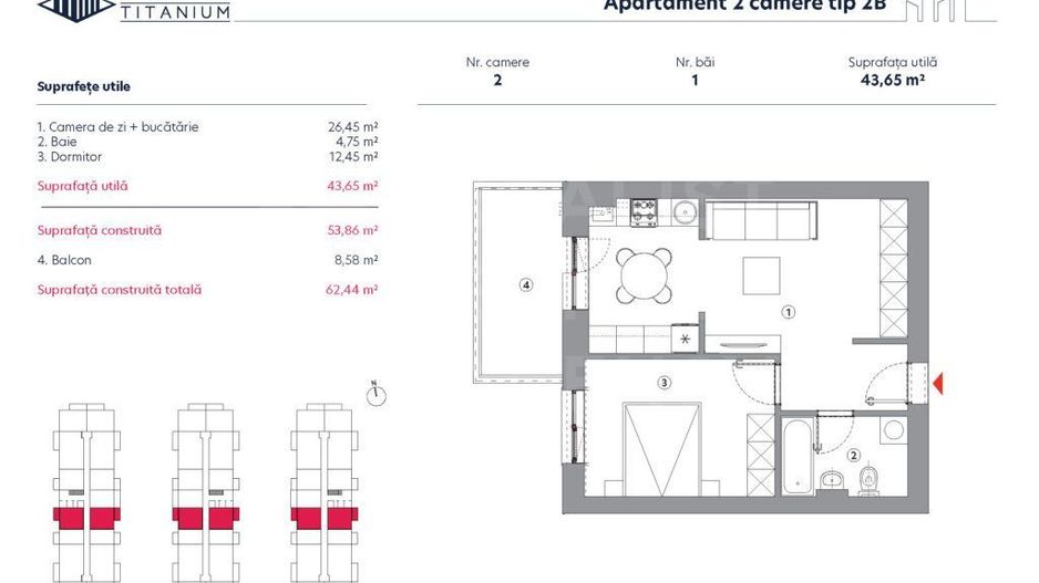 Vânzare, apartament, 2 camere tip 2B, HILS Titanium, București - Poză 7