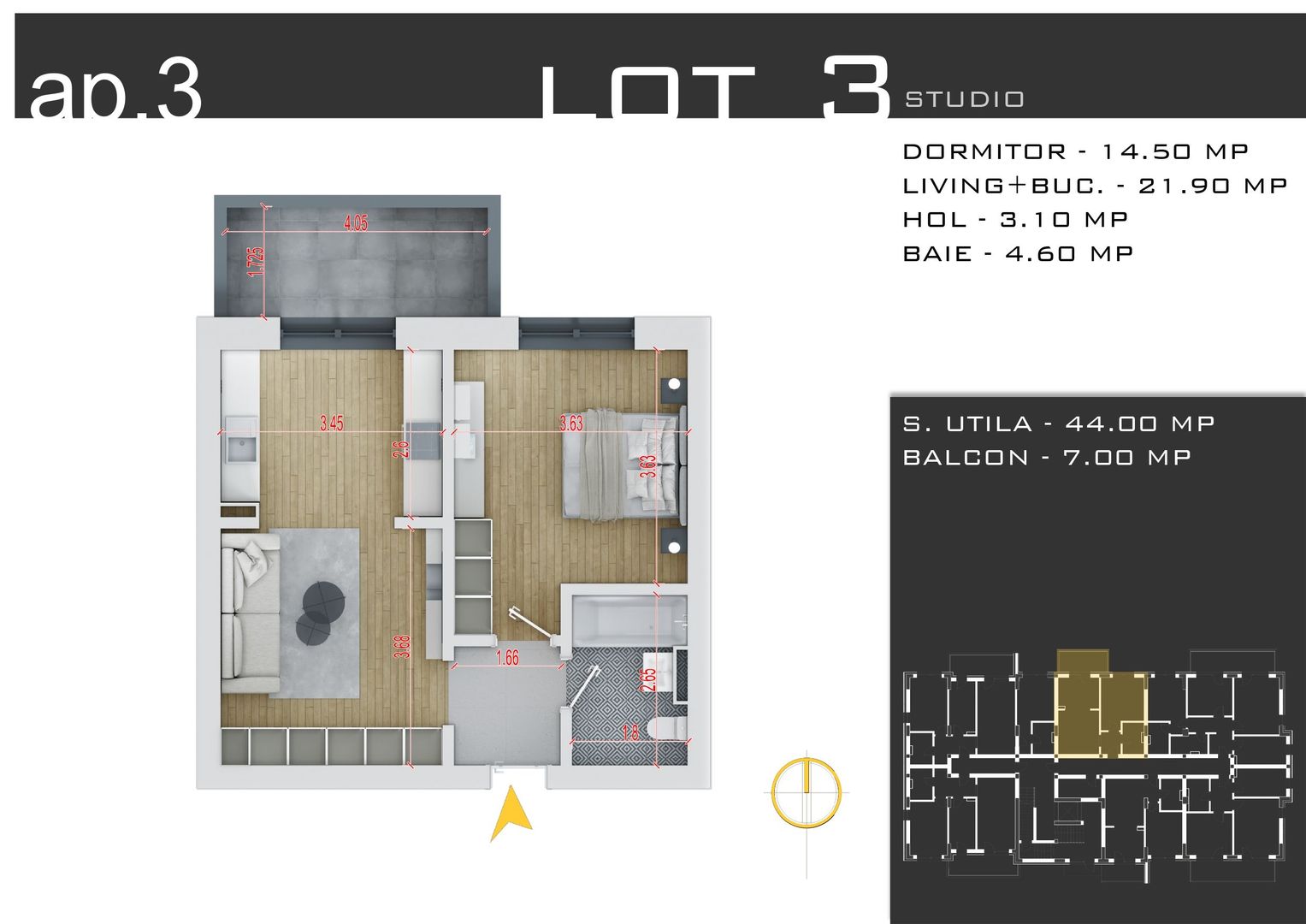 2 camere  -parcare inclusa -proiect nou -Pallady - Schiță 13