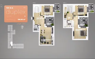 Duplex 4 camere, 91 mp + 38 mp terase, Sun Royal View - Piața Sudului - Poză 11