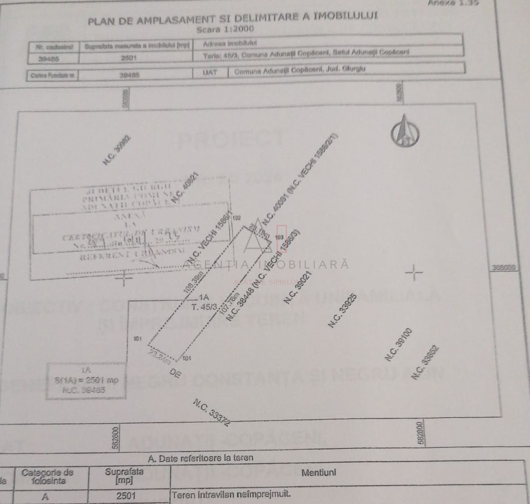Teren intravilan 2.500 mp – Adunații Copăceni | Container inclus + puț - Poză 2