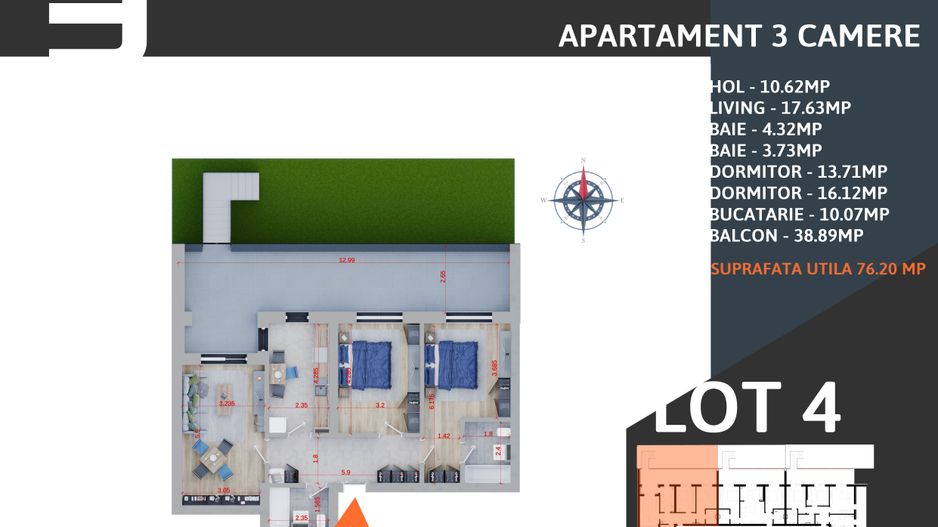 Oferta Lansare 3 camere cu Gradina parcare inclusa Titan Pallady Metrou Teclu - Schiță 2