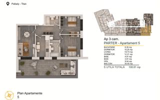 3 camere cu terasa in Theodor Pallady Loc de Parcare BONUS - Schiță 1