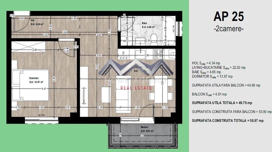Apartament nou, mobilat, utilat, parcare si TVA incluse, comision 0 - Schiță 8