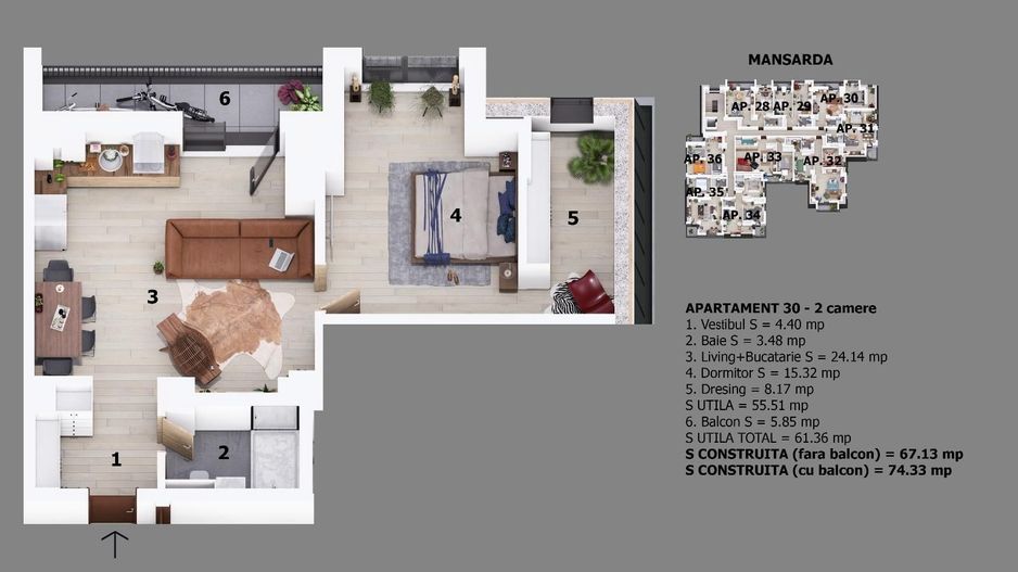 Apartament 2 camere Otopeni | bloc cu lift | 10 minute pe jos de centru - Schiță 11