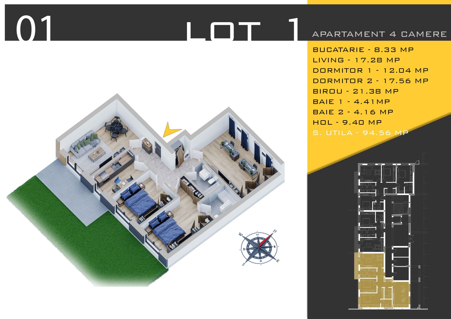 4 camere cu Gradina si Parcare Gratis Titan Pallady - Schiță 12