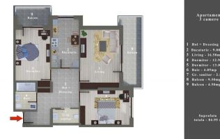 3 camere modern 99D Residence | Șos. Alexandriei | 2 Bai |  Bloc 2022