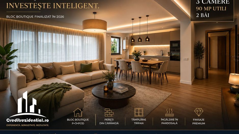 NOU!!! 3 camere premium, 90 mp și 2 băi | Bloc boutique- 0% comision - Poză 1