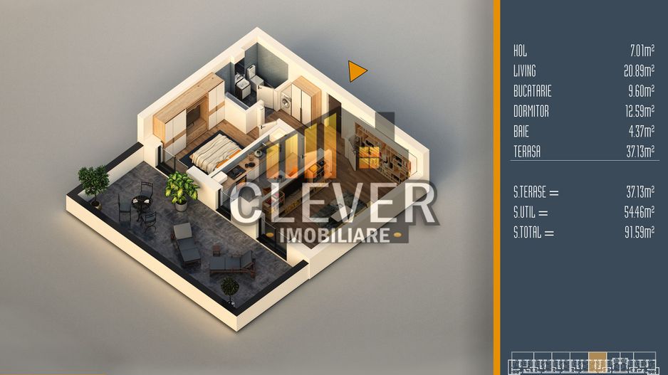 2 camere cu terasă generoasă | Lumină naturală | Pallady - Schiță 11