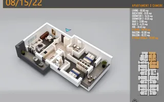 3 Camere, 92 mp, 2 Balcoane 21.78 mp | Pallady | Comision 0% - Schiță 15