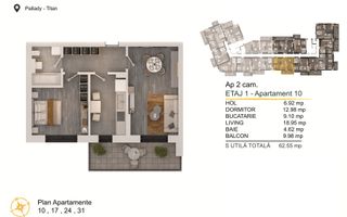 Apartament 2 camere Titan-Pallady cu Loc de Parcare Gratuit - Schiță 1