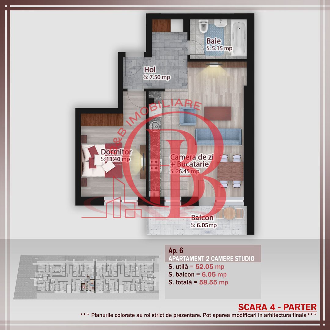 Apartament 2 camere Incalzire prin Pardoseala Titan-Pallady - Schiță 2