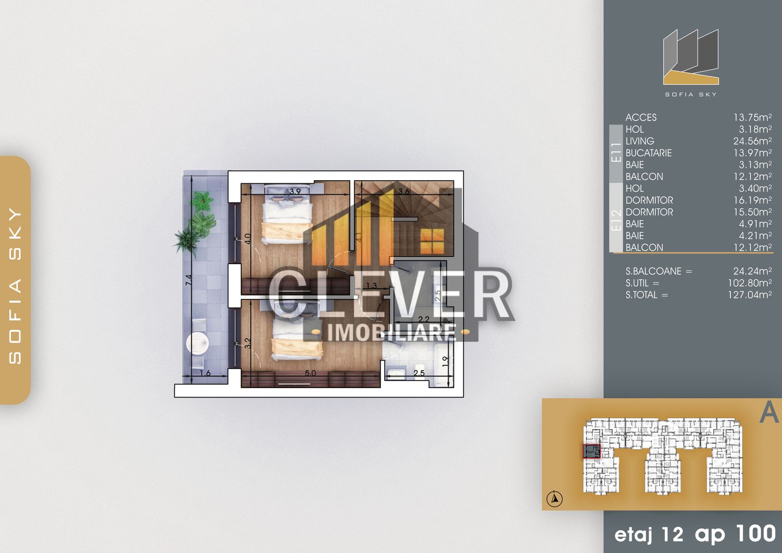 Duplex 3 Camere 3 Bai Bucatarie Generoasa Th. Pallady - Schiță 8