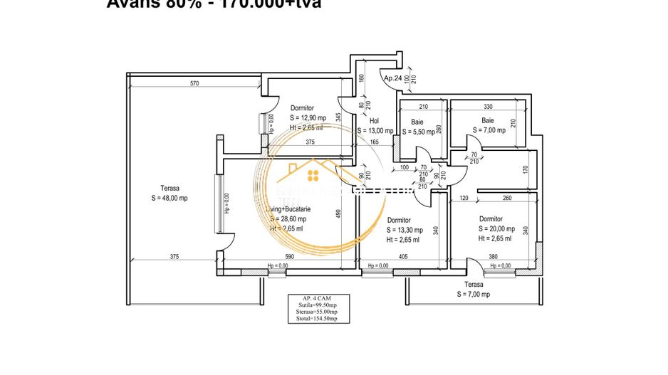 Penthouse Zona verde 1 Decembrie Titan Ansamblu premium Metrou STB - Schiță 2