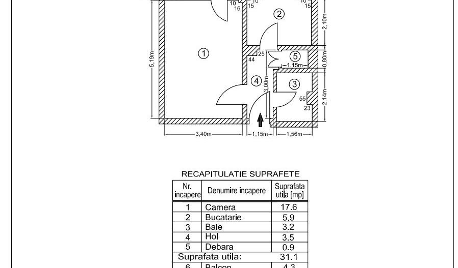 Garsonieră 31 mp + balcon | Etaj 3/10 | Ideal investiție / renovare - Schiță 14