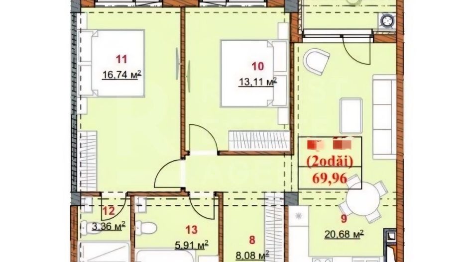 Vânzare, apartament 2 camere + living, str. Grenoble, Botanica - Poză 2