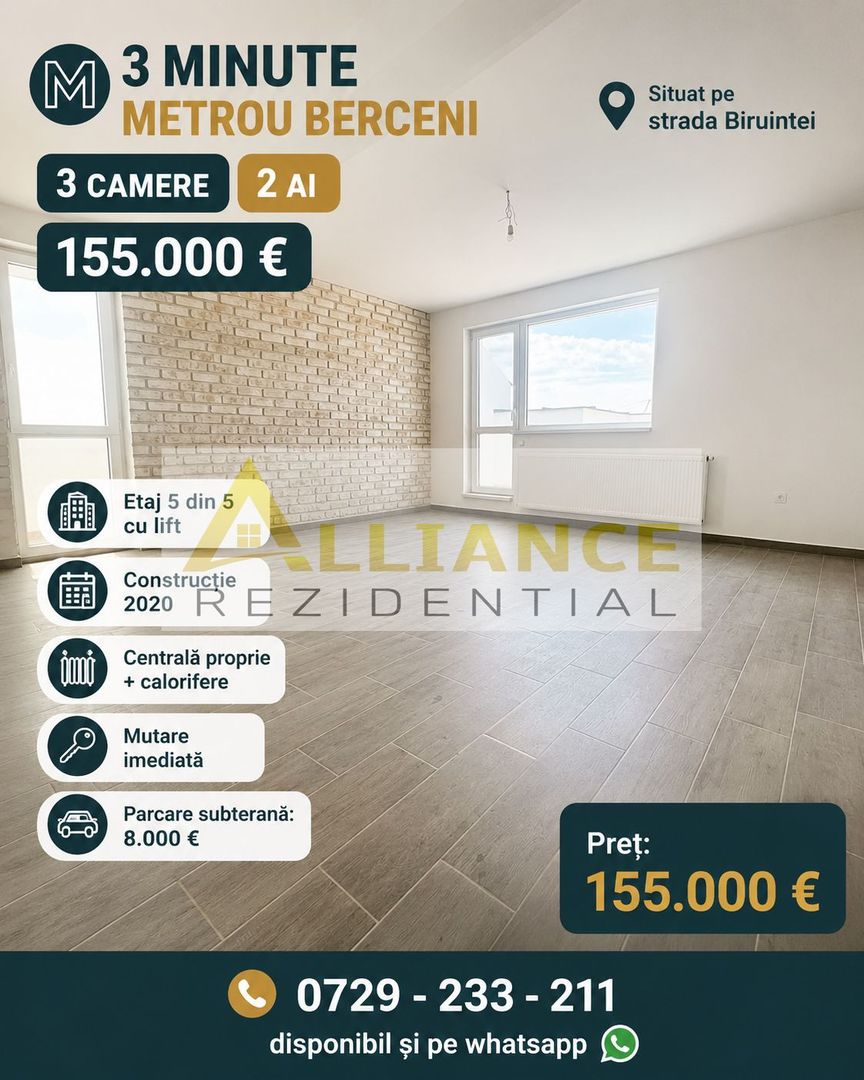 3 MINUTE METROU BERCENI - 3 CAMERE 2 AI - 155.000eur - Poză 1