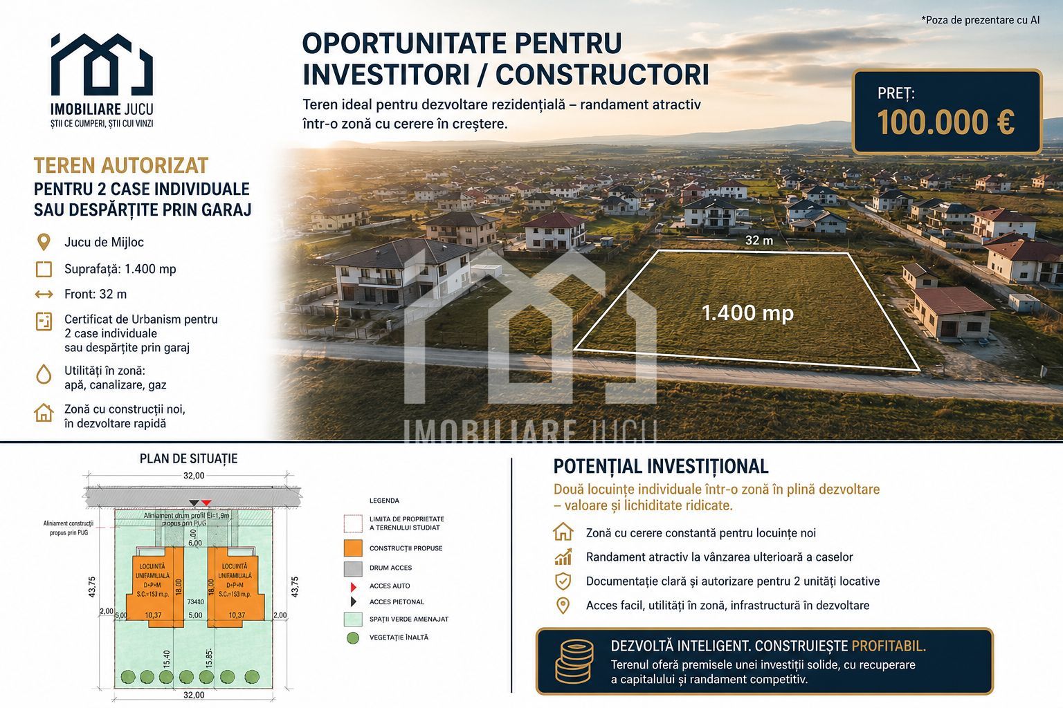 1.400 mp pentru 2 Case | Front 32 m | Jucu de Mijloc - Poză 1